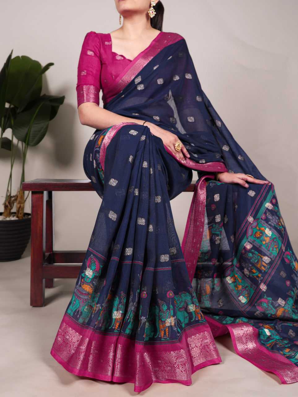 Cotton KESH134 7031 Sarees Wholesale Jacquard Saree Printed Cotton Saree Cotton Sarees
