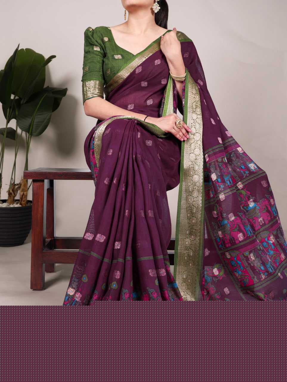Cotton KESH134 7031 Sarees Wholesale Jacquard Saree Printed Cotton Saree Cotton Sarees