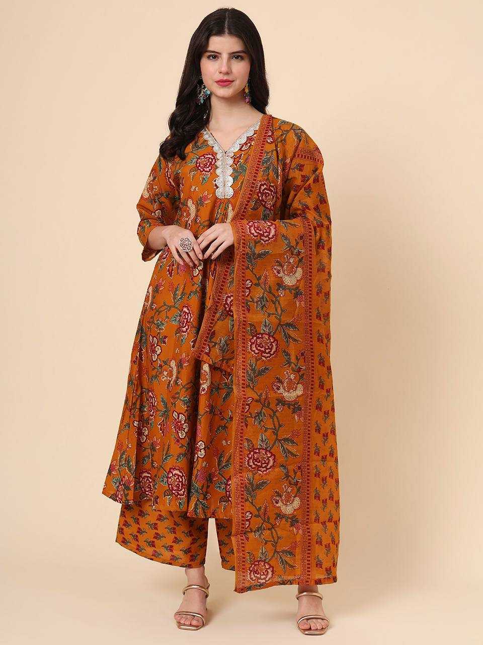 Cotton RIN188 Saanvika 3Peice Set Gowns Wholesale Printed Gowns Anarkali Gown Long Gowns