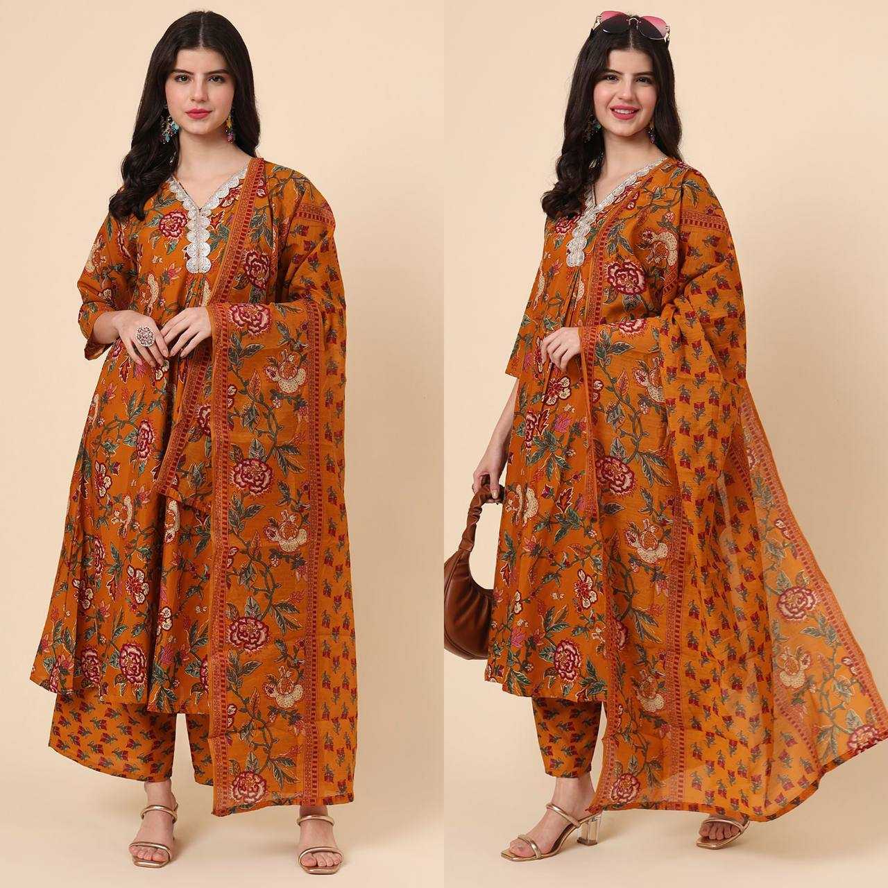 Cotton RIN188 Saanvika 3Peice Set Gowns Wholesale Printed Gowns Anarkali Gown Long Gowns