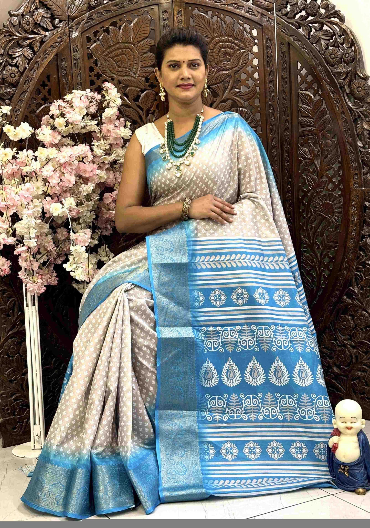 Kanjivaram Silk RIN145 QUEEN Silk Sarees Wholesale Dola Silk Sarees Kanjeevaram Sarees Printed Silk Saree