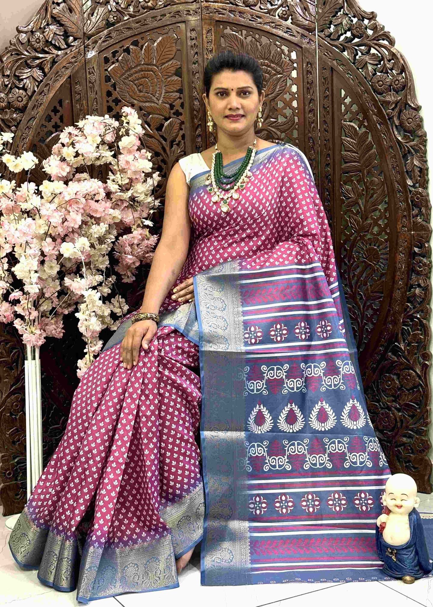 Kanjivaram Silk RIN145 QUEEN Silk Sarees Wholesale Dola Silk Sarees Kanjeevaram Sarees Printed Silk Saree