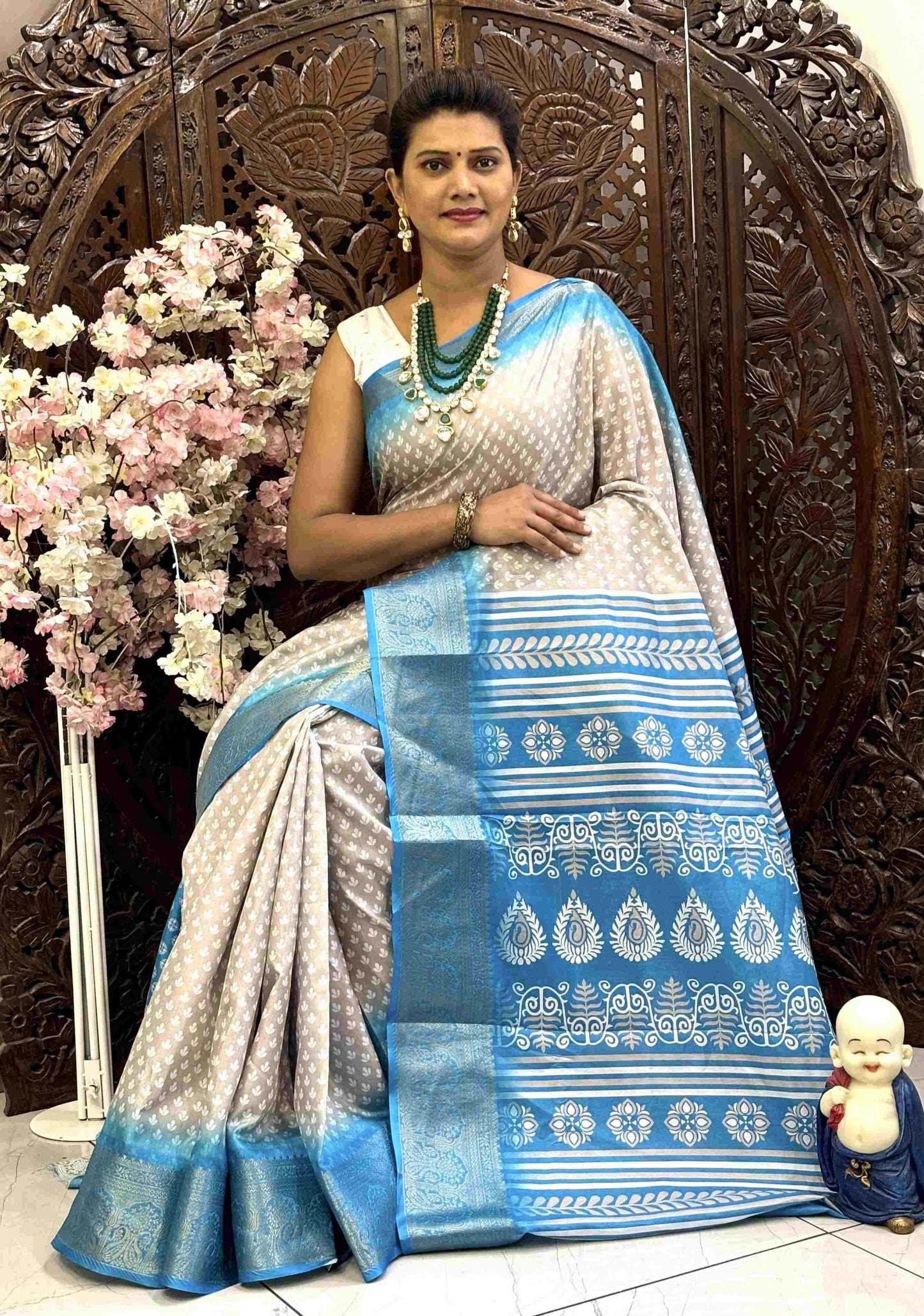 Kanjivaram Silk RIN145 QUEEN Silk Sarees Wholesale Dola Silk Sarees Kanjeevaram Sarees Printed Silk Saree