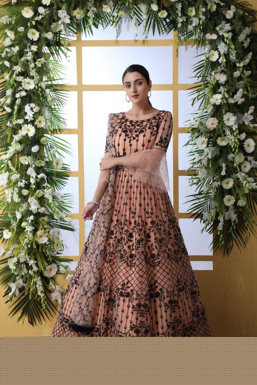 Net KESH417 4201 Gowns Wholesale Embroidery Gowns Net Gowns Peach Gown