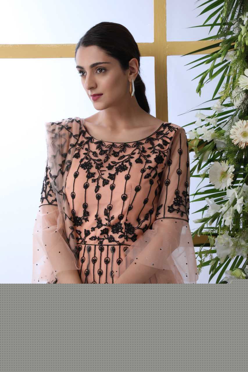 Net KESH417 4201 Gowns Wholesale Embroidery Gowns Net Gowns Peach Gown