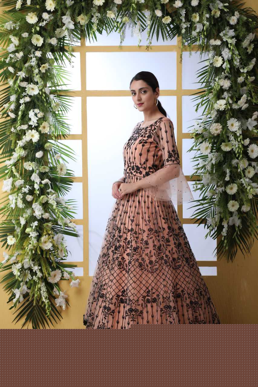 Net KESH417 4201 Gowns Wholesale Embroidery Gowns Net Gowns Peach Gown