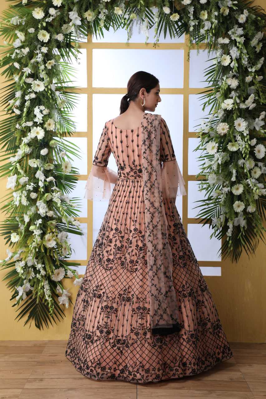 Net KESH417 4201 Gowns Wholesale Embroidery Gowns Net Gowns Peach Gown