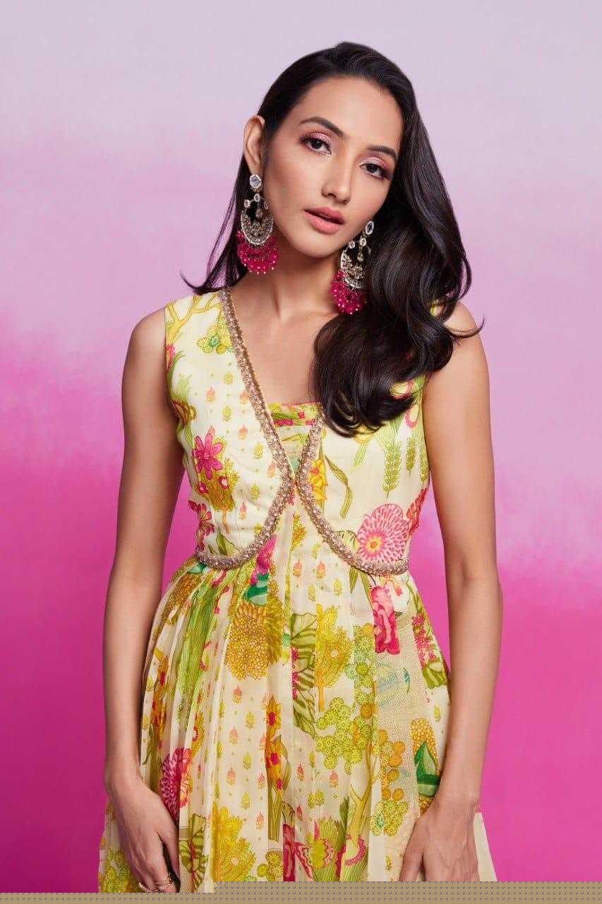 Organza RIN197 New Printed Gown Gowns Wholesale Printed Gowns Fancy Gowns Off-Shoulder Gowns