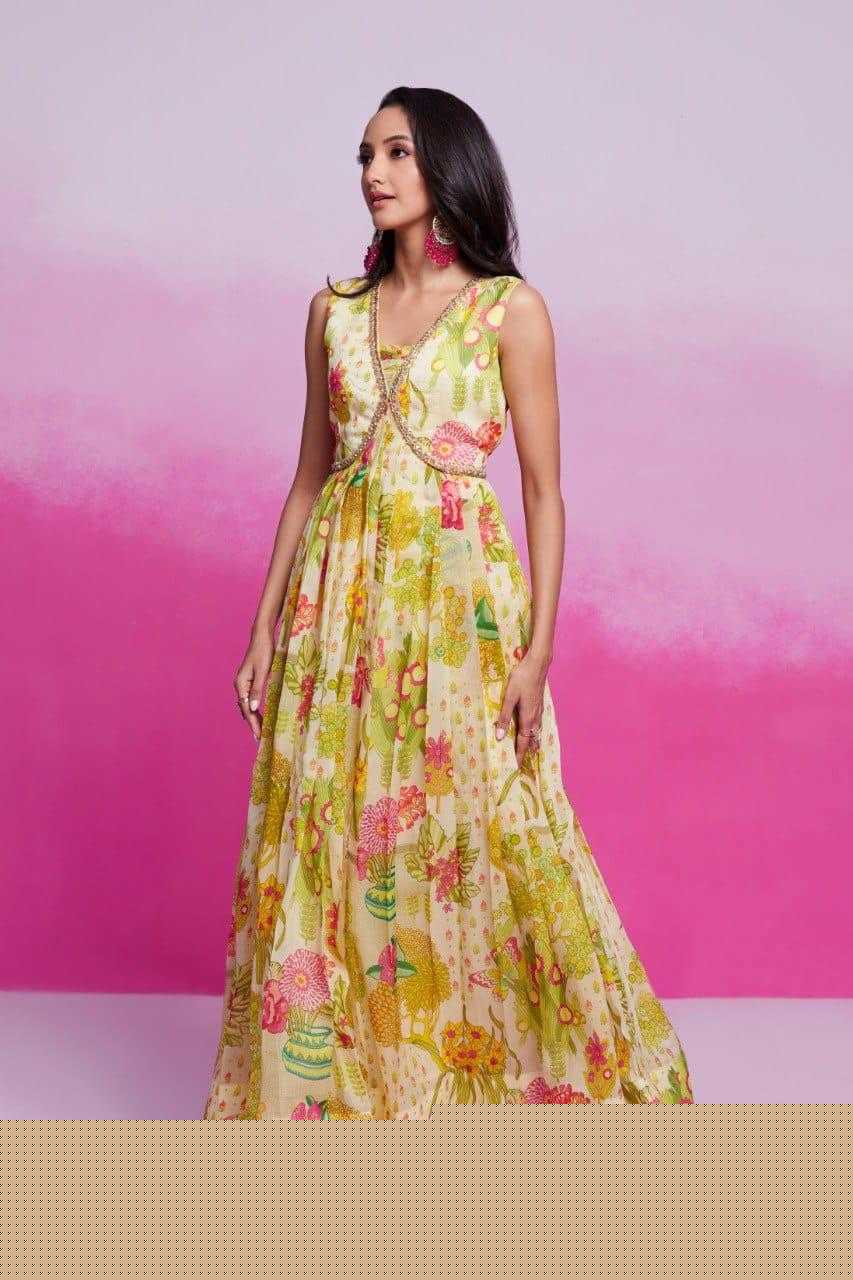 Organza RIN197 New Printed Gown Gowns Wholesale Printed Gowns Fancy Gowns Off-Shoulder Gowns