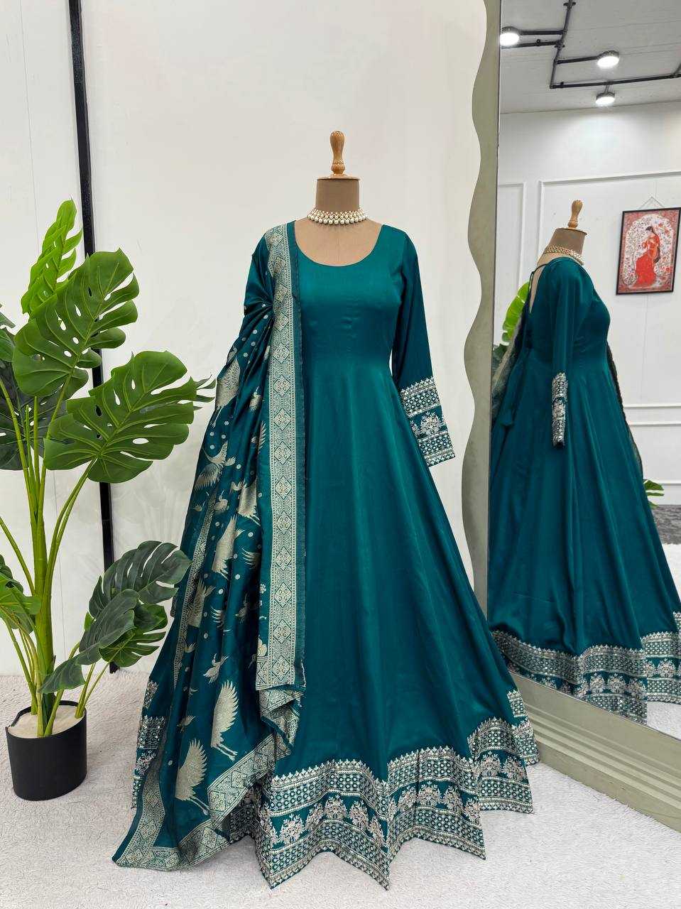 Satin Silk RIN162 SYFF17-5830 Gowns Wedding Collections Festive Collections Wholesale Satin Gowns After-Party Outfits Holi Collections Eid Collections