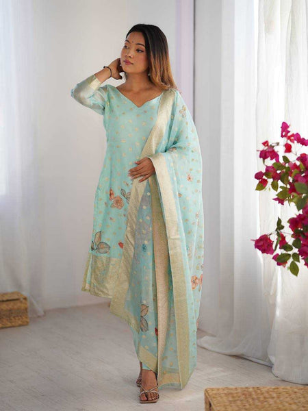 Chanderi Silk RIN133 16 Suits & Dresses Wholesale Ladies Suits Printed Suits Palazzo Suit
