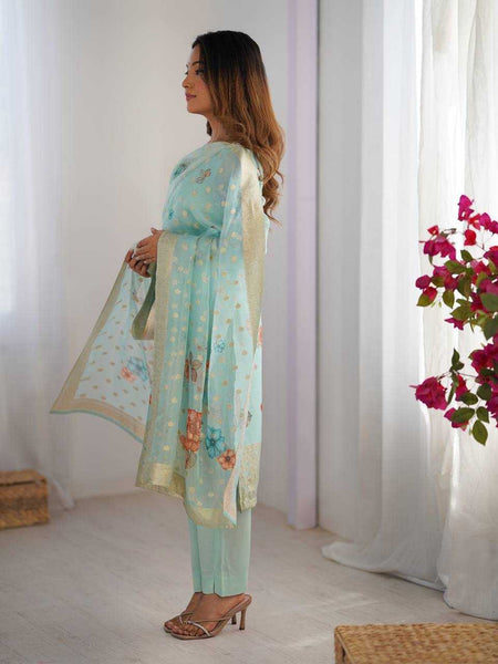 Chanderi Silk RIN133 16 Suits & Dresses Wholesale Ladies Suits Printed Suits Palazzo Suit