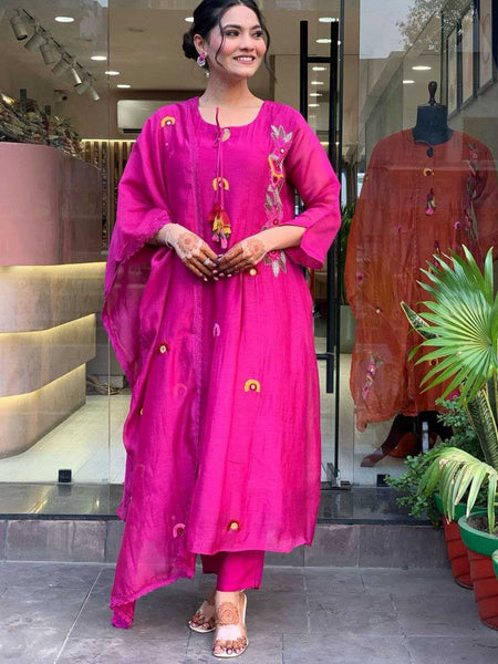 Chanderi Silk RIN217 316 Suits & Dresses Wholesale Ladies Suits Embroidery Suits Chanderi Suit