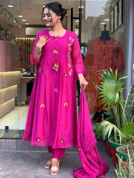 Chanderi Silk RIN217 316 Suits & Dresses Wholesale Ladies Suits Embroidery Suits Chanderi Suit