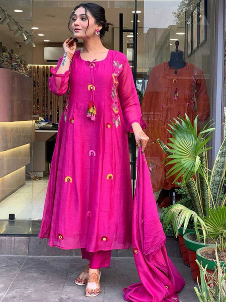 Chanderi Silk RIN217 316 Suits & Dresses Wholesale Ladies Suits Embroidery Suits Chanderi Suit