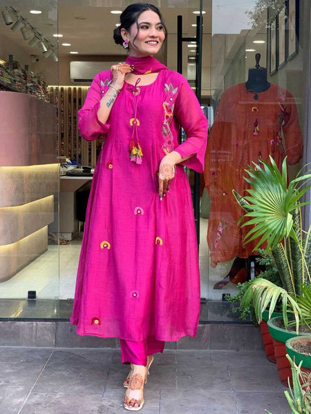 Chanderi Silk RIN217 316 Suits & Dresses Wholesale Ladies Suits Embroidery Suits Chanderi Suit