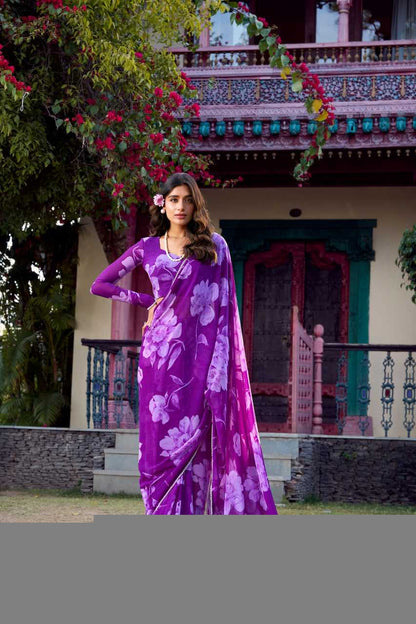 Chiffon KESH134 7011 Sarees Wholesale Printed Sarees Chiffon Sarees Lightweight Sarees