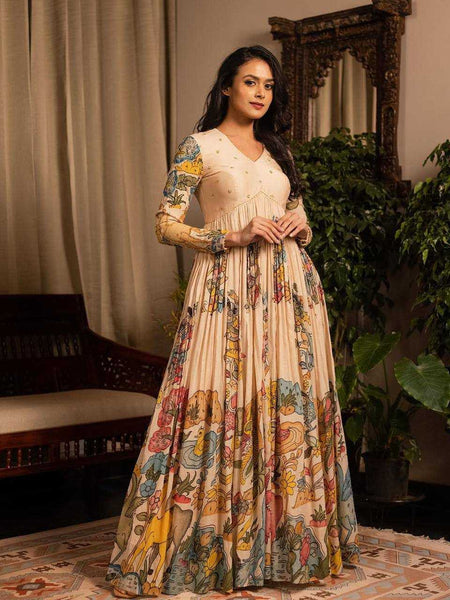 Chinon KESH485 56 Gowns Wholesale Printed Gowns Anarkali Gown Long Gowns