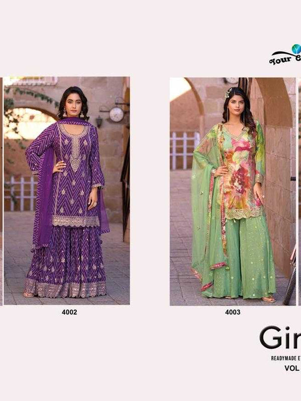 Chinon RIN184 GINNI-4 Suits & Dresses Wedding Collections Festive Collections Wholesale Sharara Salwar Suits Embroidery Suits Designer Suits