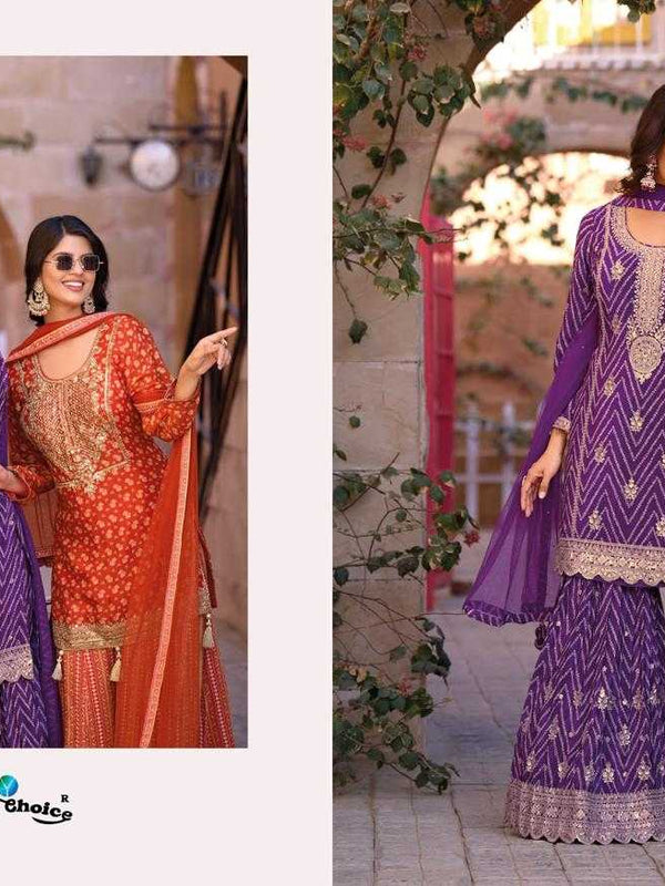Chinon RIN184 GINNI-4 Suits & Dresses Wedding Collections Festive Collections Wholesale Sharara Salwar Suits Embroidery Suits Designer Suits