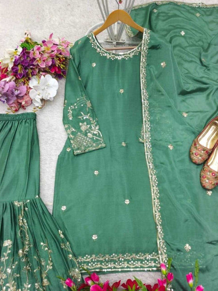 Chinon Silk KESH481 CHISUMMER COLLECTION 4 Suits & Dresses Wholesale Ladies Suits Sharara Salwar Suits Embroidery Suits
