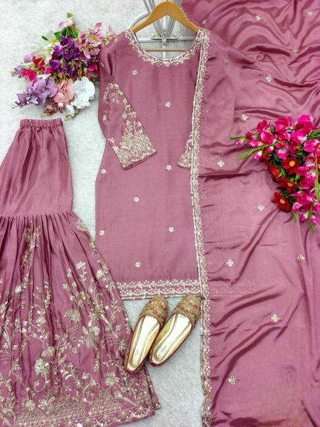 Chinon Silk KESH481 CHISUMMER COLLECTION 4 Suits & Dresses Wholesale Ladies Suits Sharara Salwar Suits Embroidery Suits