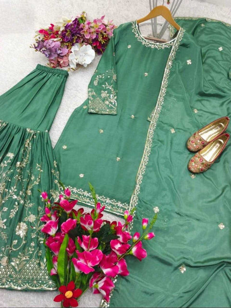 Chinon Silk KESH481 CHISUMMER COLLECTION 4 Suits & Dresses Wholesale Ladies Suits Sharara Salwar Suits Embroidery Suits