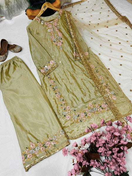 Chinon Silk KESH492 1355 Suits & Dresses Wholesale Ladies Suits Embroidery Suits Palazzo Suit Wedding Suits Zari Work Suit