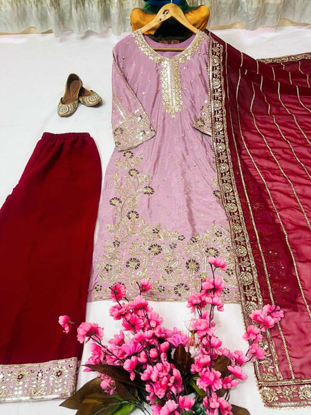 Chinon Silk KESH492 1358 Suits & Dresses Wholesale Ladies Suits Embroidery Suits Palazzo Suit Party wear suits Handwork Suits