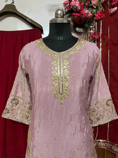 Chinon Silk KESH492 1358 Suits & Dresses Wholesale Ladies Suits Embroidery Suits Palazzo Suit Party wear suits Handwork Suits