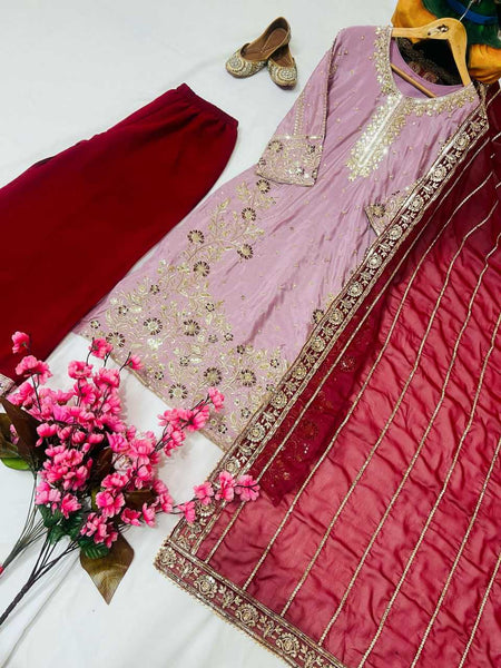 Chinon Silk KESH492 1358 Suits & Dresses Wholesale Ladies Suits Embroidery Suits Palazzo Suit Party wear suits Handwork Suits