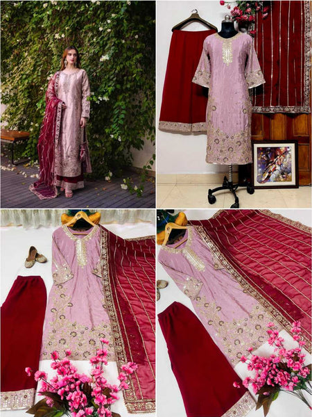 Chinon Silk KESH492 1358 Suits & Dresses Wholesale Ladies Suits Embroidery Suits Palazzo Suit Party wear suits Handwork Suits