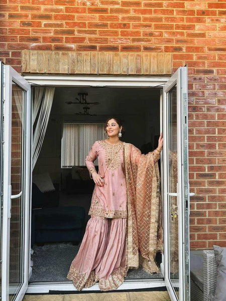 Chinon Silk KESH492 1363 Suits & Dresses Wholesale Ladies Suits Embroidery Suits Palazzo Suit Wedding Suits