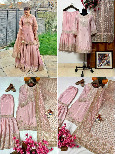 Chinon Silk KESH492 1363 Suits & Dresses Wholesale Ladies Suits Embroidery Suits Palazzo Suit Wedding Suits