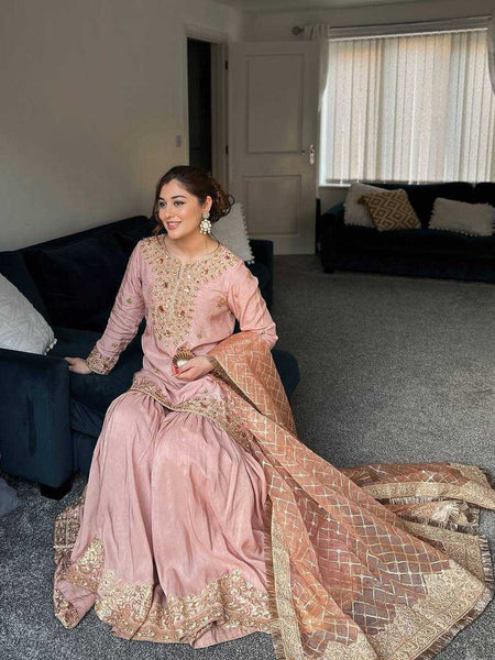 Chinon Silk KESH492 1363 Suits & Dresses Wholesale Ladies Suits Embroidery Suits Palazzo Suit Wedding Suits