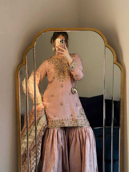 Chinon Silk KESH492 1363 Suits & Dresses Wholesale Ladies Suits Embroidery Suits Palazzo Suit Wedding Suits