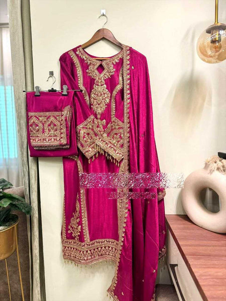 Chinon Silk KESH495 Micro Suits & Dresses Wholesale Ladies Suits Embroidery Suits Palazzo Suit Wedding guest dresses