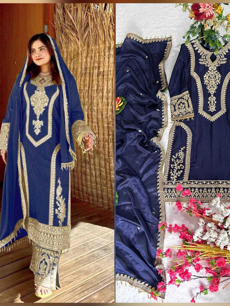 Chinon Silk KESH495 Micro Suits & Dresses Wholesale Ladies Suits Embroidery Suits Palazzo Suit Wedding guest dresses