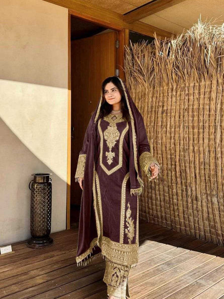 Chinon Silk KESH495 Micro Suits & Dresses Wholesale Ladies Suits Embroidery Suits Palazzo Suit Wedding guest dresses