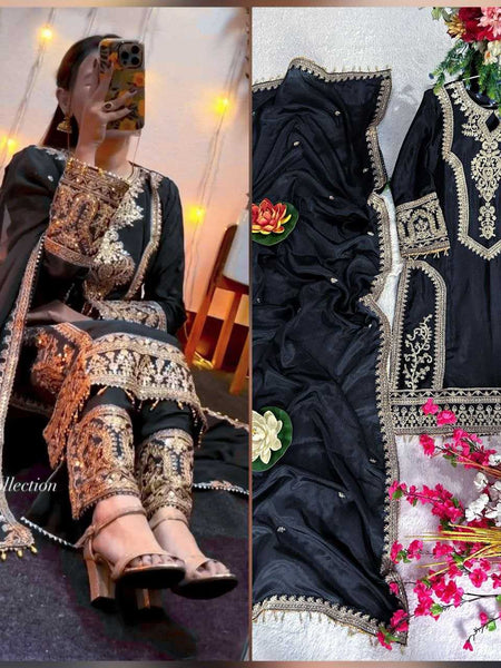 Chinon Silk KESH495 Micro Suits & Dresses Wholesale Ladies Suits Embroidery Suits Palazzo Suit Wedding guest dresses