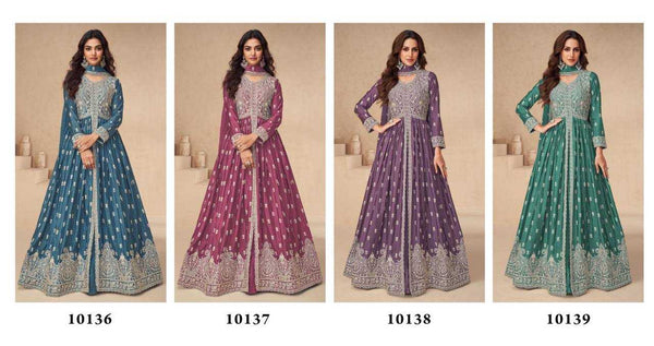 Chinon Silk RIN131 10136 Suits & Dresses Wholesale Ladies Suits Embroidery Suits Wedding Suits