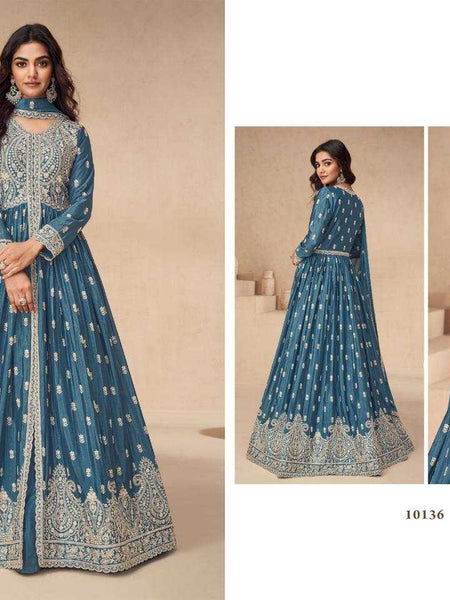 Chinon Silk RIN131 10136 Suits & Dresses Wholesale Ladies Suits Embroidery Suits Wedding Suits