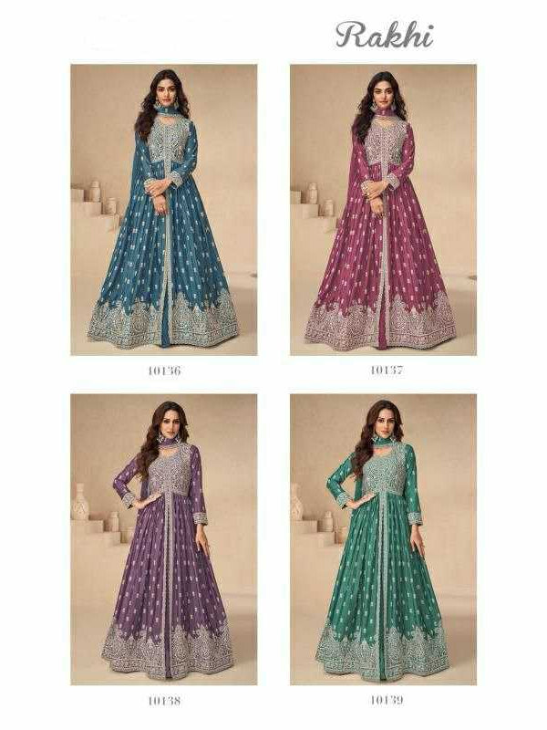 Chinon Silk RIN131 10136 Suits & Dresses Wholesale Ladies Suits Embroidery Suits Wedding Suits