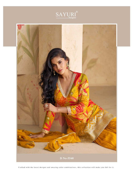 Chinon Silk RIN184 SAYURI-SANGAM Suits & Dresses Wedding Collections Festive Collections Wholesale Sharara Salwar Suits Embroidery Suits Ladies Silk Suit