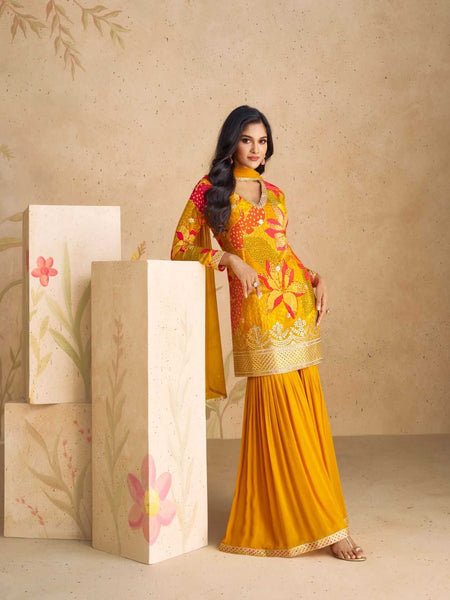Chinon Silk RIN184 SAYURI-SANGAM Suits & Dresses Wedding Collections Festive Collections Wholesale Sharara Salwar Suits Embroidery Suits Ladies Silk Suit