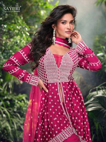 Chinon Silk RIN184 SHIVANI Suits & Dresses Wedding Collections Festive Collections Wholesale Embroidery Suits Palazzo Suit Georgette Suit