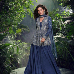 Chinon Silk RIN184 SHIVANI Suits & Dresses Wedding Collections Festive Collections Wholesale Embroidery Suits Palazzo Suit Georgette Suit