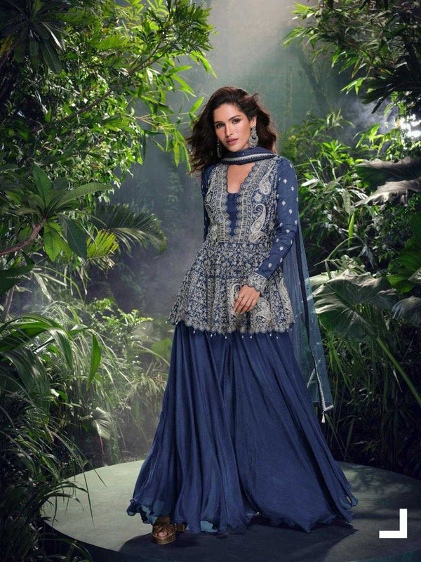 Chinon Silk RIN184 SHIVANI Suits & Dresses Wedding Collections Festive Collections Wholesale Embroidery Suits Palazzo Suit Georgette Suit