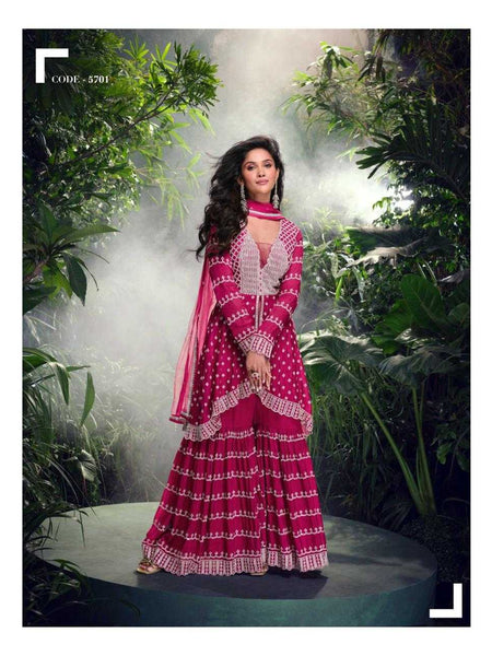 Chinon Silk RIN184 SHIVANI Suits & Dresses Wedding Collections Festive Collections Wholesale Embroidery Suits Palazzo Suit Georgette Suit