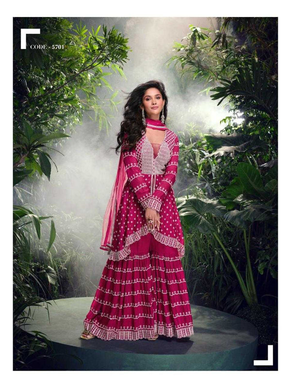 Chinon Silk RIN184 SHIVANI Suits & Dresses Wedding Collections Festive Collections Wholesale Embroidery Suits Palazzo Suit Georgette Suit